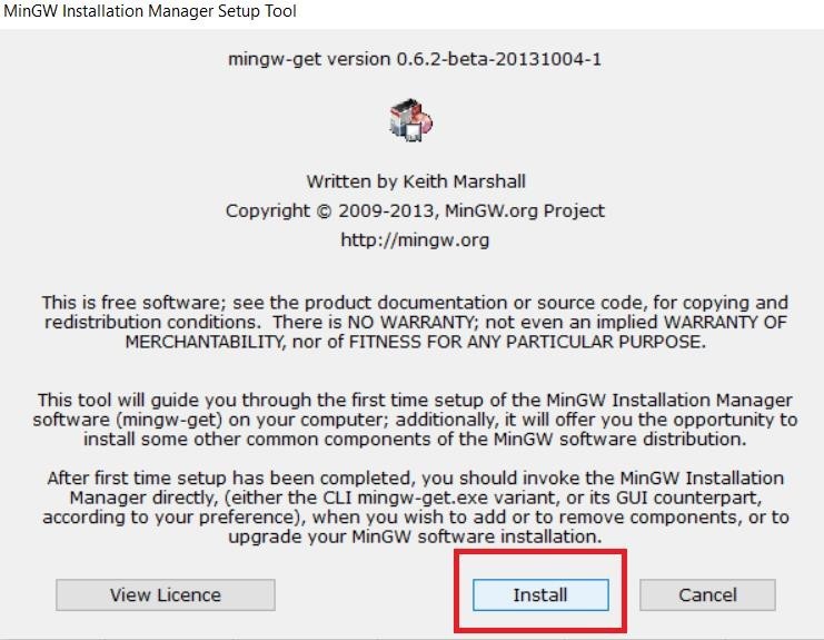 Install MinGW on Windows: Step 2