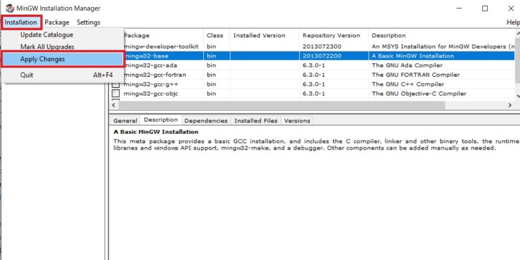 Install MinGW on Windows: Step 5