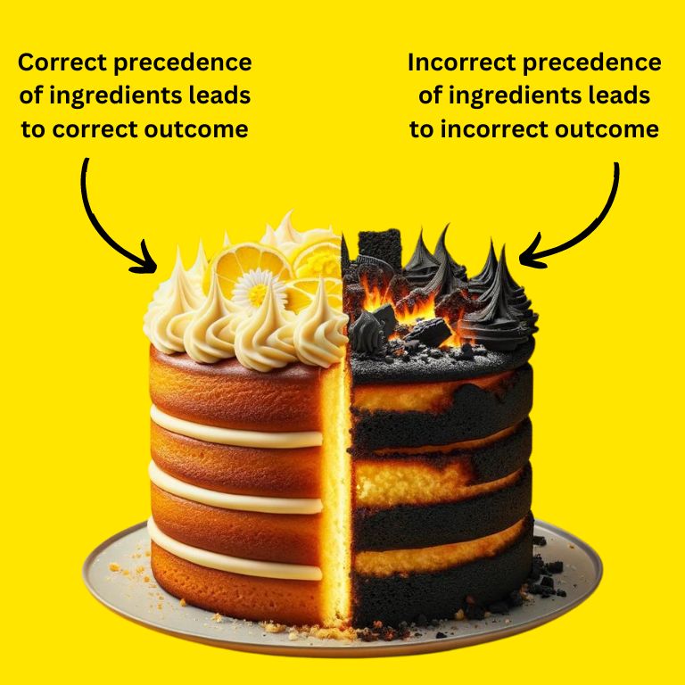 Illustration of precedence of operators in C++