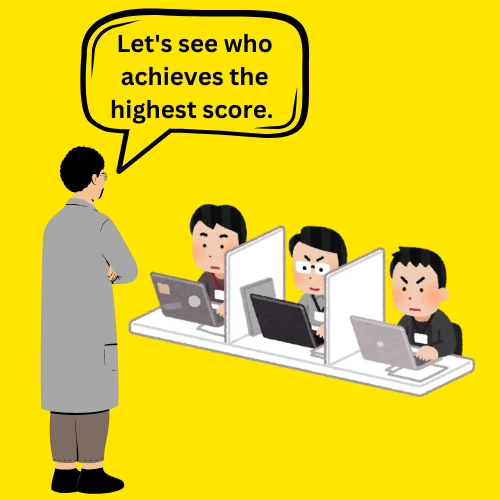 A supervisor observing focused competitors on computers