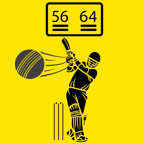 A batsman hitting the ball with a scoreboard in the background