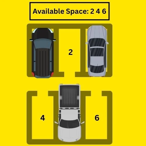 Parking lot spaces with numbers 2, 4, and 6.