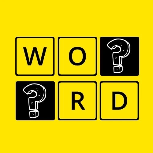 A word puzzle with the letters "W-O-R-D" and a question mark.
