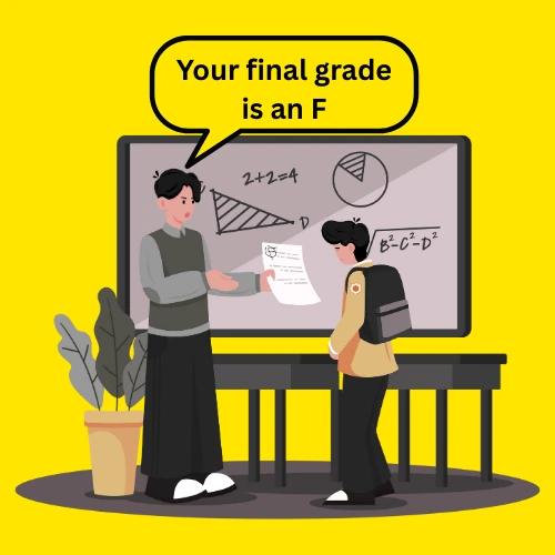 A teacher giving a student an F grade.