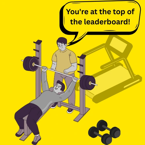 A man working out being told he's at the top of the leaderboard.